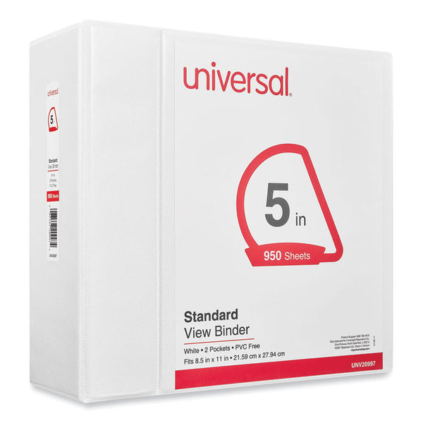 Universal® Slant D-Ring View Binder, 3 Rings, 5" Capacity, 11 x 8.5, White (UNV20997)