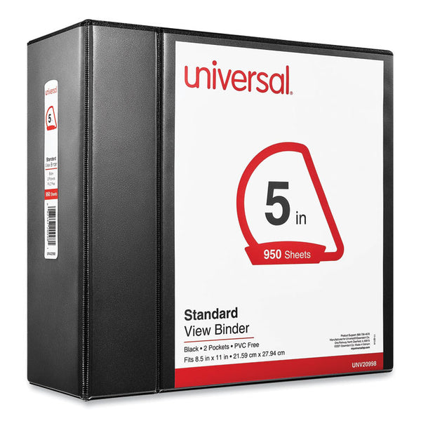 Universal® Slant D-Ring View Binder, 3 Rings, 5" Capacity, 11 x 8.5, Black (UNV20998)