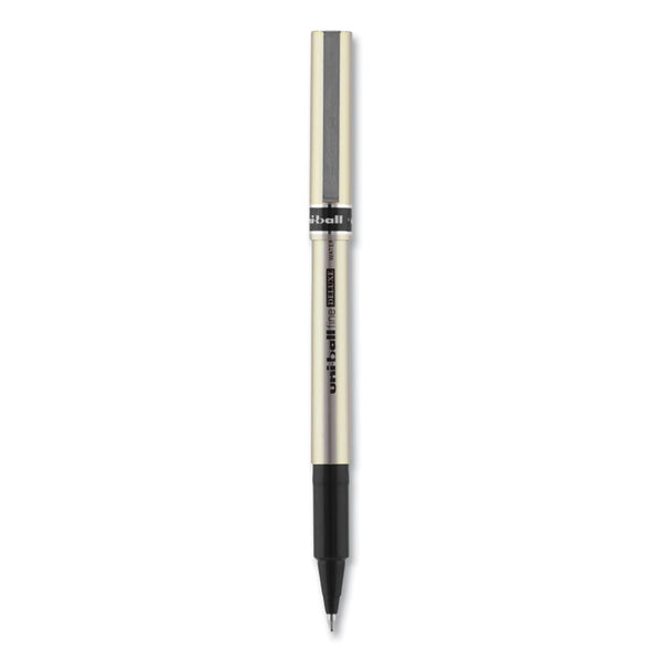uniball® Deluxe Roller Ball Pen, Stick, Fine 0.7 mm, Black Ink, Champagne/Black Barrel, Dozen (UBC60052)