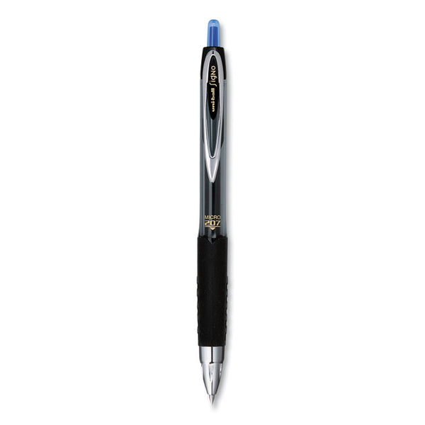 uniball® Signo 207 Gel Pen, Retractable, Fine 0.5 mm, Blue Ink, Smoke/Black/Blue Barrel, Dozen (UBC61256)