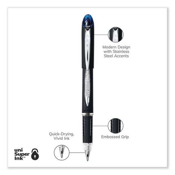uniball® Jetstream Stick Hybrid Gel Pen, Bold 1 mm, Blue Ink, Black/Silver/Blue Barrel (UBC33922)
