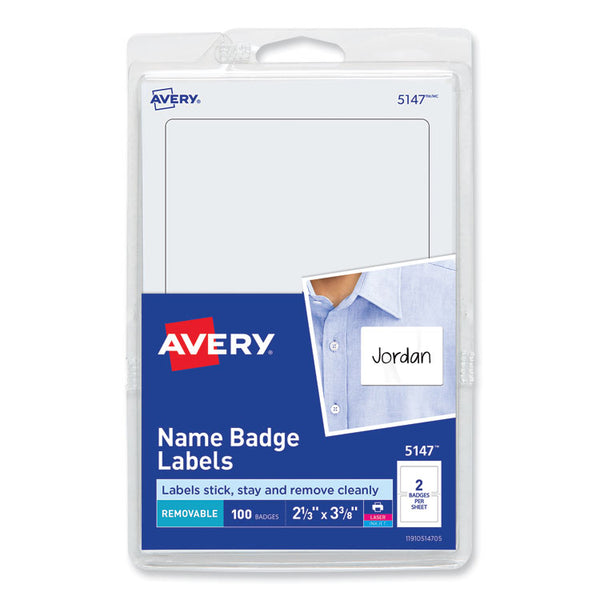 Avery® Printable Adhesive Name Badges, 3.38 x 2.33, White, 100/Pack (AVE5147)