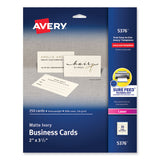 Avery® Printable Microperforated Business Cards w/Sure Feed Technology, Laser, 2 x 3.5, Ivory, 250 Cards, 10/Sheet, 25 Sheets/Pack (AVE5376)