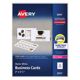 Avery® Printable Microperforated Business Cards w/Sure Feed Technology, Laser, 2 x 3.5, White, 2,500 Cards, 10/Sheet, 250 Sheets/Box (AVE5911)