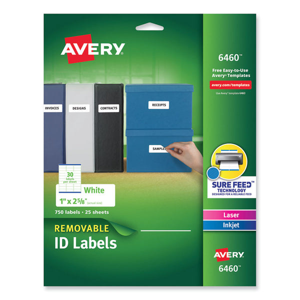 Avery® Removable Multi-Use Labels, Inkjet/Laser Printers, 1 x 2.63, White, 30/Sheet, 25 Sheets/Pack (AVE6460)