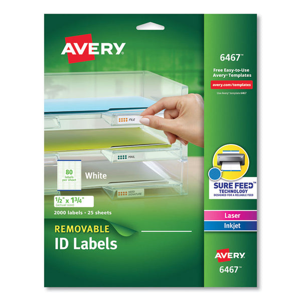 Avery® Removable Multi-Use Labels, Inkjet/Laser Printers, 0.5 x 1.75, White, 80/Sheet, 25 Sheets/Pack (AVE6467)