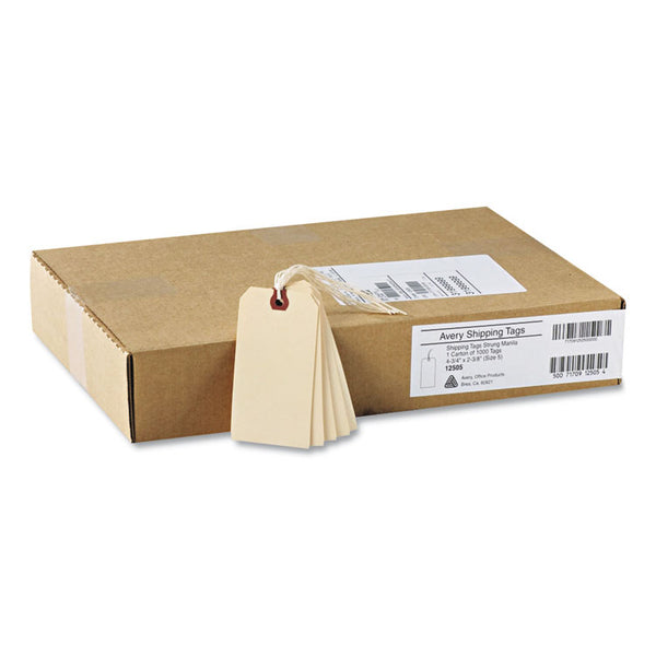 Avery® Strung Shipping Tags, 11.5 pt Stock, 4.75 x 2.38, Manila, 1,000/Box (AVE12505)