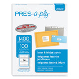 PRES-a-ply® Labels, Laser Printers, 1.33 x 4, White, 14/Sheet, 100 Sheets/Box (AVE30602) Box of 1400