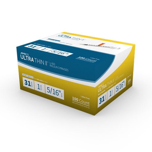 AIMSCO® Standard Insulin Syringe with Needle 1 mL 5/16 Inch 31 Gauge NonSafety Ultra Thin Wall (1182685_BX) 100/BX