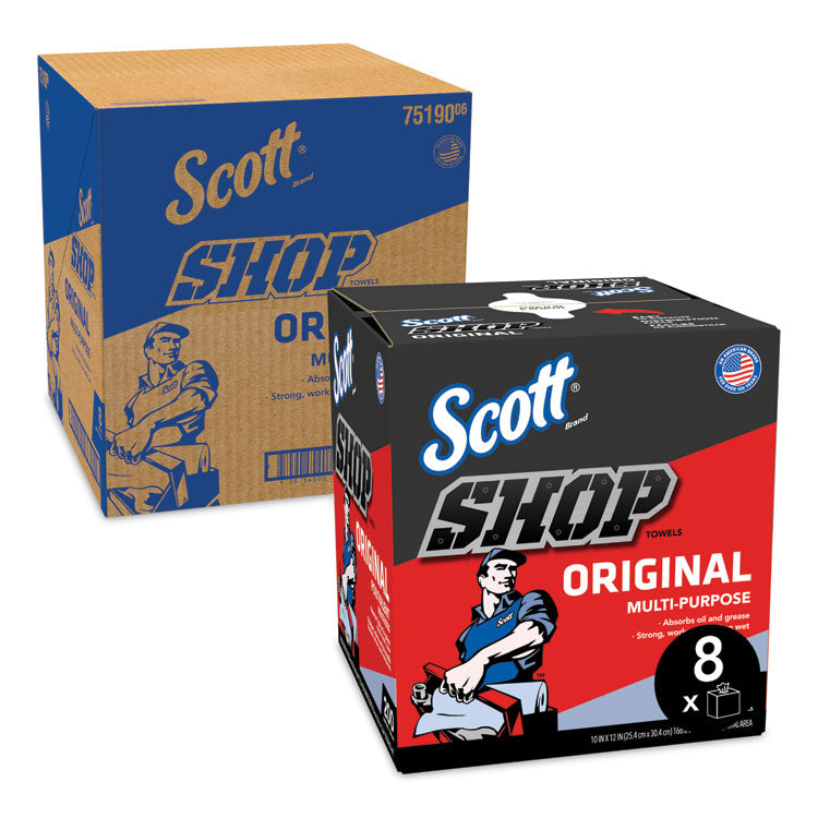 Scott® Shop Towels, POP-UP Box, 1-Ply, 9 x 12, Blue, 200/Box, 8 Boxes/Carton (KCC75190)