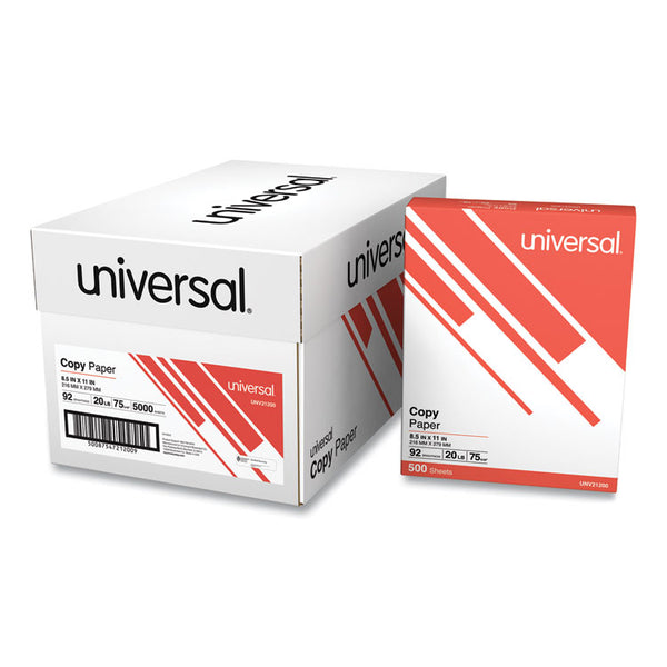 Universal® Copy Paper, 92 Bright, 20 lb Bond Weight, 8.5 x 11, White, 500 Sheets/Ream, 10 Reams/Carton (UNV21200)