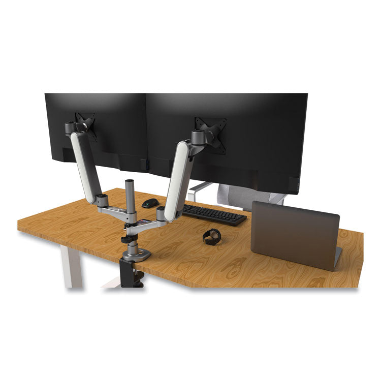 Kantek Multi-Directional Dual Monitor Arm, For 30" Monitors, 360 Deg Rotation, 105 Deg Tilt, 360 Deg Pan, Silver/WH, Supports 20 lbs (KTKMA320) Each