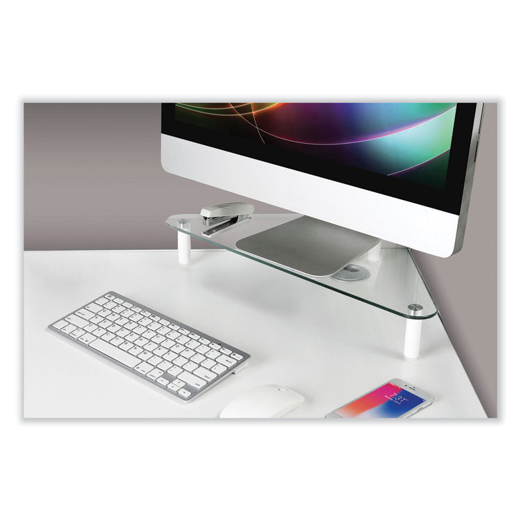 Kantek Glass Corner Monitor Riser, 19.7" x 11" x  3.25", Clear, Supports 40 lbs (KTKMS390) Each