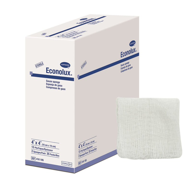 Econolux® Gauze Sponge 4 X 4 Inch 12-Ply Sterile 2 per Pack (1088429_BX) 25/BX