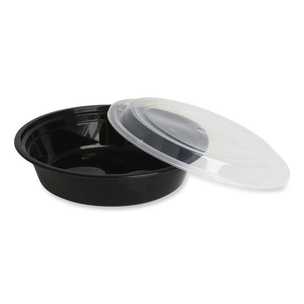 GEN Food Container with Lid, 16 oz, 6.29 x 6.29 x 1.96, Black/Clear, Plastic, 150/Carton (GENTORND16)