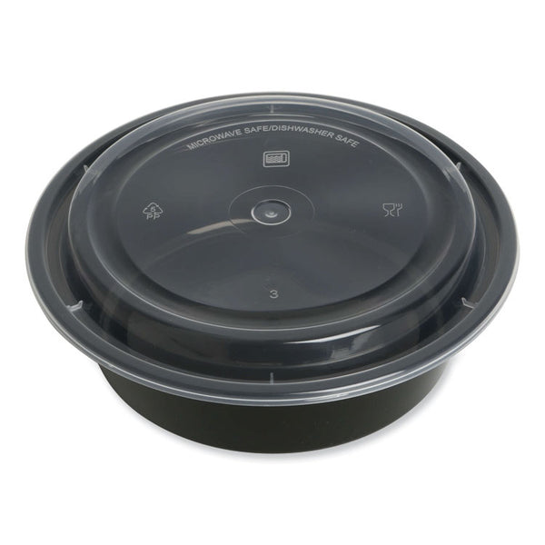 GEN Food Container with Lid, 32 oz, 7.28 x 7.28 x 2.55, Black/Clear, Plastic, 150/Carton (GENTORND32)