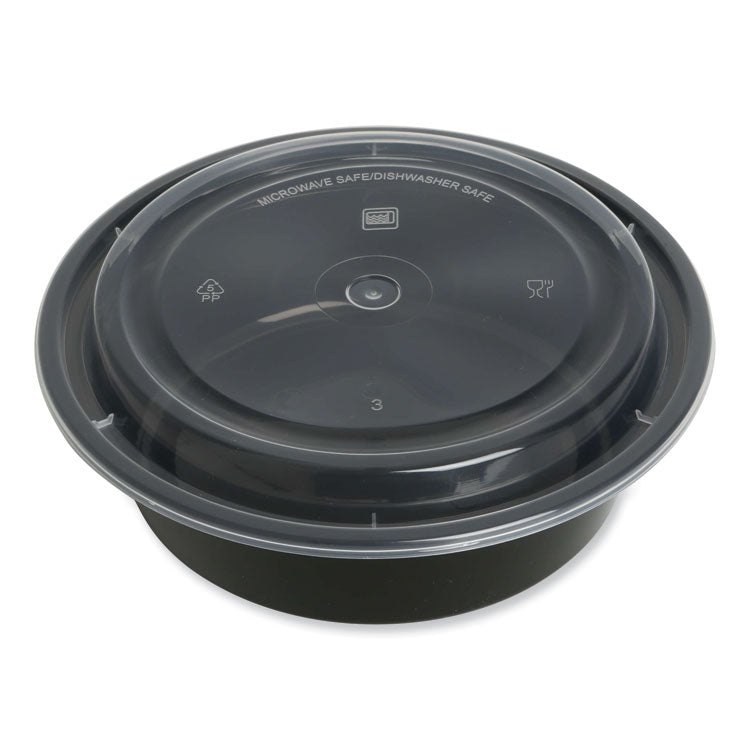 GEN Food Container with Lid, 32 oz, 7.28 x 7.28 x 2.55, Black/Clear, Plastic, 150/Carton (GENTORND32) Case of 150