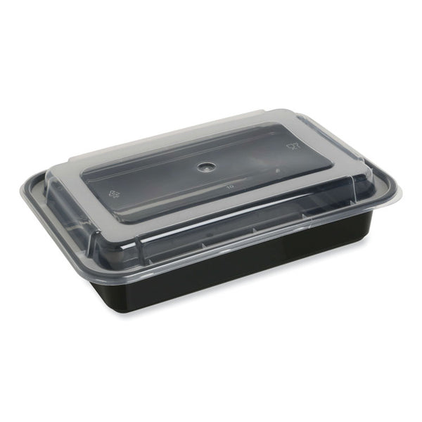 GEN Food Container with Lid, 38 oz, 8.81 x 6.02 x 2.48, Black/Clear, Plastic, 150/Carton (GENTORECT38)