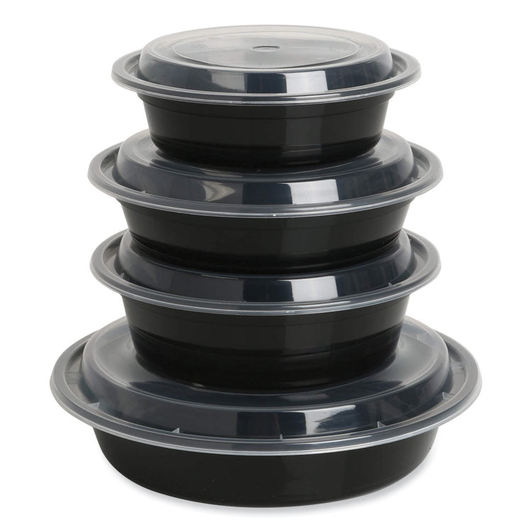 GEN Food Container with Lid, 24 oz, 7.28 x 7.28 x 1.96, Black/Clear, Plastic, 150/Carton (GENTORND24)