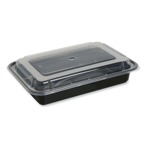 GEN Food Container with Lid, 28 oz, 8.81 x 6.02 x 2.04, Black/Clear, Plastic, 150/Carton (GENTORECT28)
