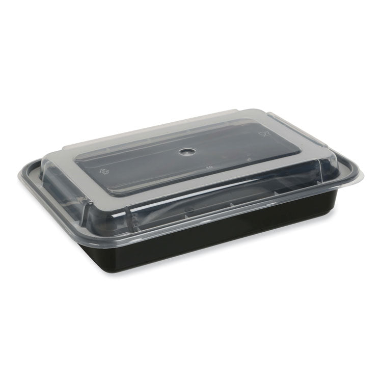 GEN Food Container with Lid, 28 oz, 8.81 x 6.02 x 2.04, Black/Clear, Plastic, 150/Carton (GENTORECT28) Case of 150