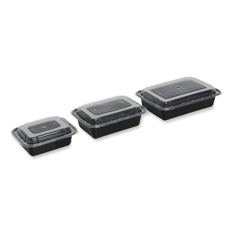 GEN Food Container with Lid, 28 oz, 8.81 x 6.02 x 2.04, Black/Clear, Plastic, 150/Carton (GENTORECT28) Case of 150