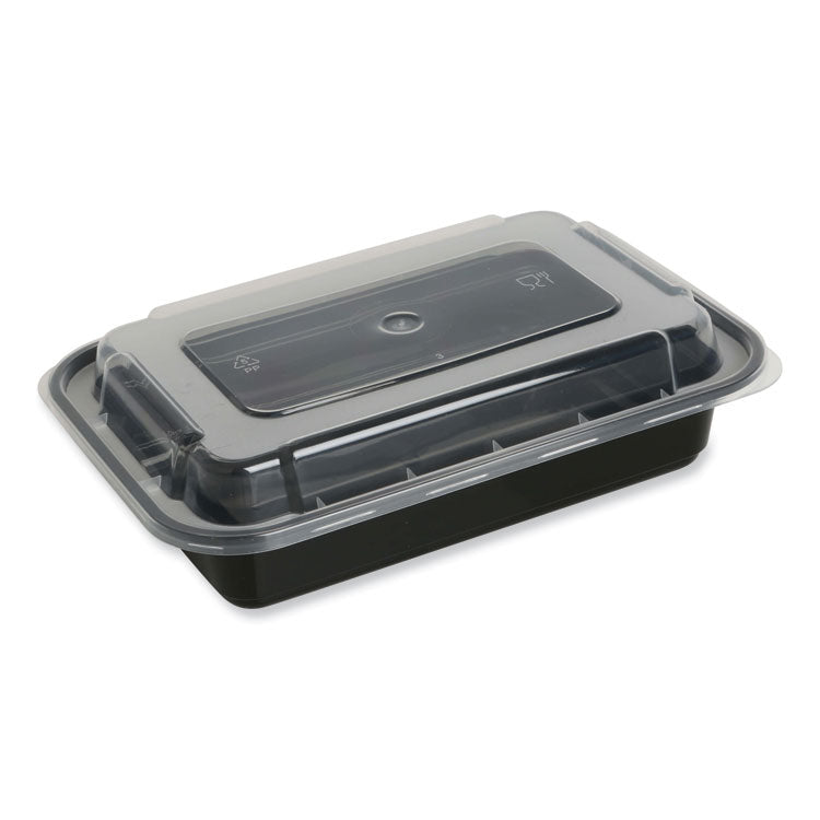 GEN Food Container with Lid, 24 oz, 7.48 x 5.03 x 2.48, Black/Clear, Plastic, 150/Carton (GENTORECT24)