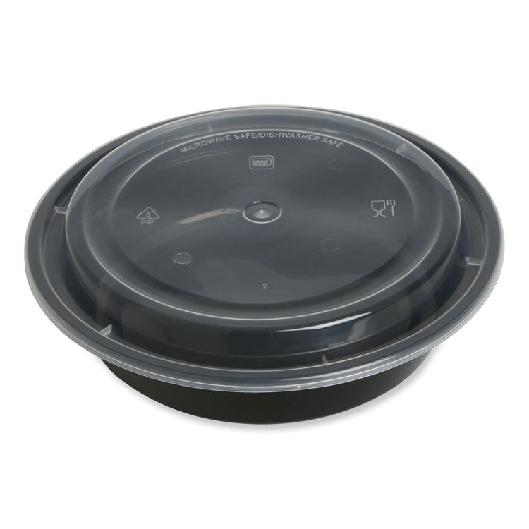 GEN Food Container with Lid, 24 oz, 7.28 x 7.28 x 1.96, Black/Clear, Plastic, 150/Carton (GENTORND24)