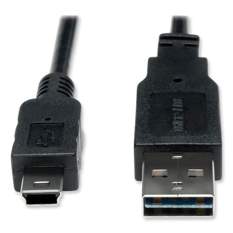 Tripp Lite Universal Reversible USB 2.0 Cable, Reversible A to 5-Pin Mini B (M/M), 6 ft, Black (TRPUR030006) Each