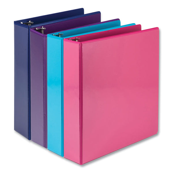 Samsill® Durable D-Ring View Binders, 3 Rings, 2" Capacity, 11 x 8.5, Blueberry/Blue Coconut/Dragonfruit/Purple, 4/Pack (SAMMP46469)