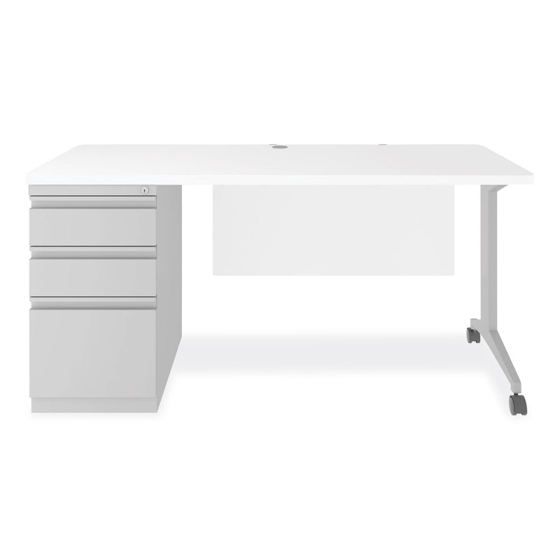 Alera® Modern Teacher Series Pedestal Desk, Left-Side Pedestal: Box/Box/File, 60" x 24" x 28.75", White/Silver (ALEMSD6024WH)