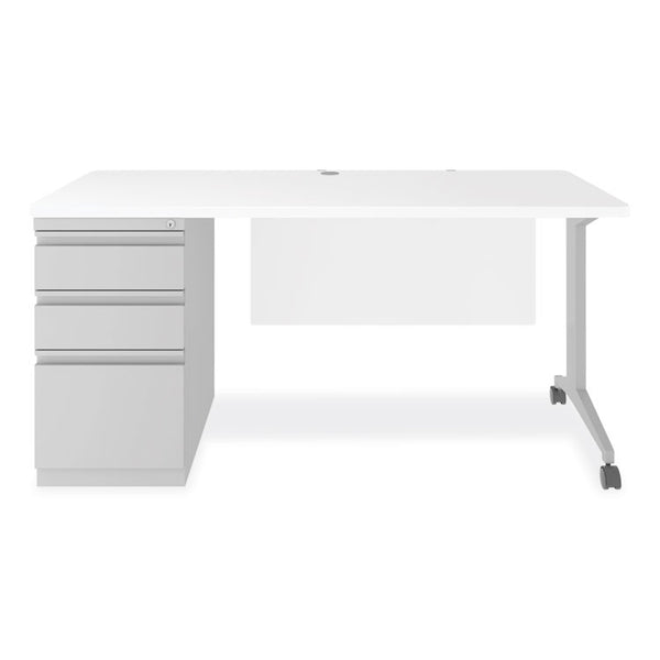 Hirsh Industries® Modern Teacher Series Left Pedestal Desk, 60" x 24" x 28.75", White/Silver (HID25641)