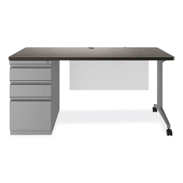 Alera® Modern Teacher Series Pedestal Desk, Left-Side Pedestal: Box/Box/File, 60" x 24" x 28.75", Charcoal Woodgrain/Gray (ALEMSD6024CH)