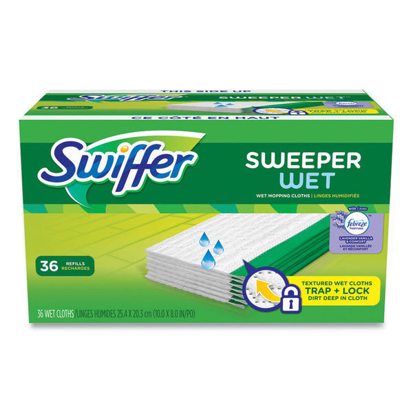 Swiffer® Wet Refill Cloths, 10 x 8, Lavender Vanilla and Comfort, White, 36/Carton (PGC55311)