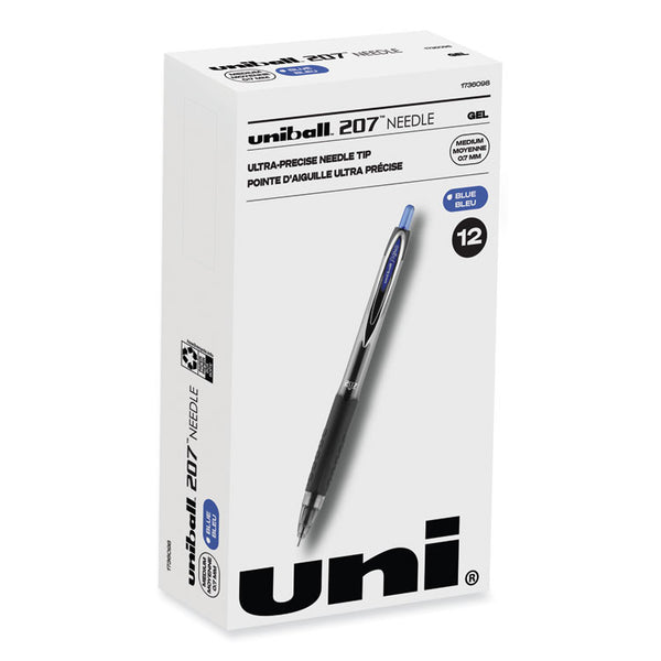 uniball® Signo 207 Needle Point Gel Pen, Retractable, Medium 0.7 mm, Blue Ink, Clear/Black/Blue Barrel, Dozen (UBC1736098) 1 Dozen
