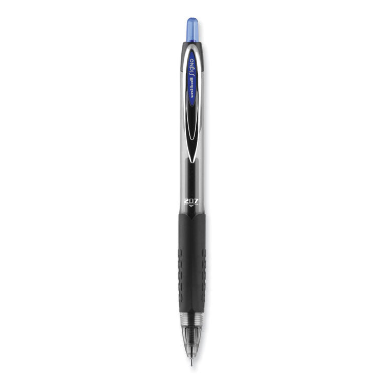 uniball® Signo 207 Needle Point Gel Pen, Retractable, Medium 0.7 mm, Blue Ink, Clear/Black/Blue Barrel, Dozen (UBC1736098) 1 Dozen