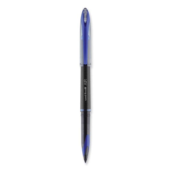uniball® AIR Porous Roller Ball Pen, Stick, Medium 0.7 mm, Blue Ink, Black/Blue Barrel, Dozen (UBC1927701)