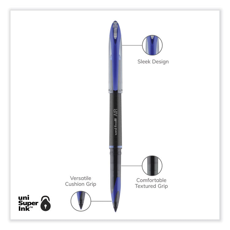 uniball® AIR Porous Roller Ball Pen, Stick, Medium 0.7 mm, Blue Ink, Black/Blue Barrel, Dozen (UBC1927701) 1 Dozen