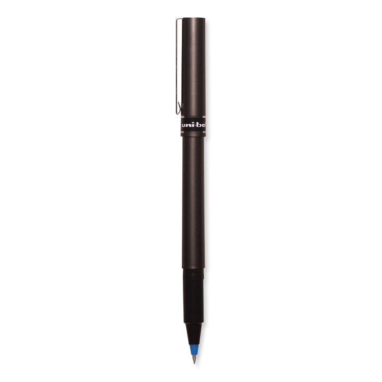 uniball® Deluxe Roller Ball Pen, Stick, Extra-Fine 0.5 mm, Blue Ink, Metallic Gray/Black/Blue Barrel, Dozen (UBC60027) 1 Dozen