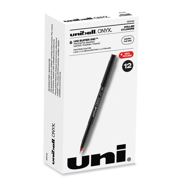 uniball® ONYX Roller Ball Pen, Stick, Extra-Fine 0.5 mm, Red Ink, Black/Red Barrel, Dozen (UBC60042) 1 Dozen
