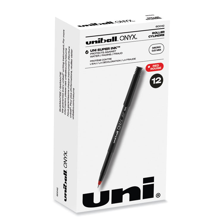 uniball® ONYX Roller Ball Pen, Stick, Extra-Fine 0.5 mm, Red Ink, Black/Red Barrel, Dozen (UBC60042) 1 Dozen