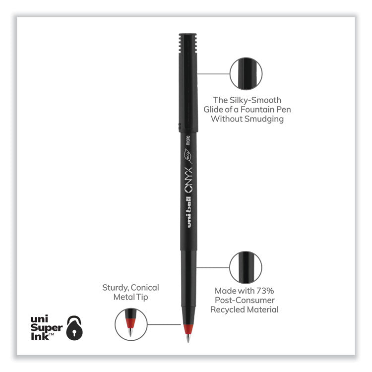 uniball® ONYX Roller Ball Pen, Stick, Extra-Fine 0.5 mm, Red Ink, Black/Red Barrel, Dozen (UBC60042) 1 Dozen
