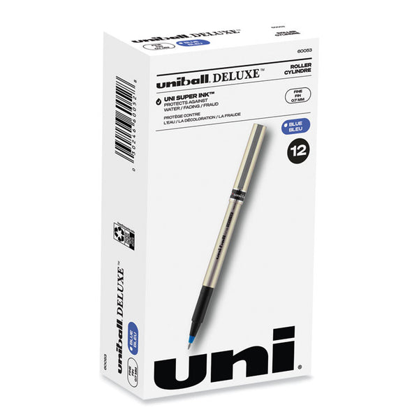 uniball® Deluxe Roller Ball Pen, Stick, Fine 0.7 mm, Blue Ink, Champagne/Black/Blue Barrel, Dozen (UBC60053) 1 Dozen