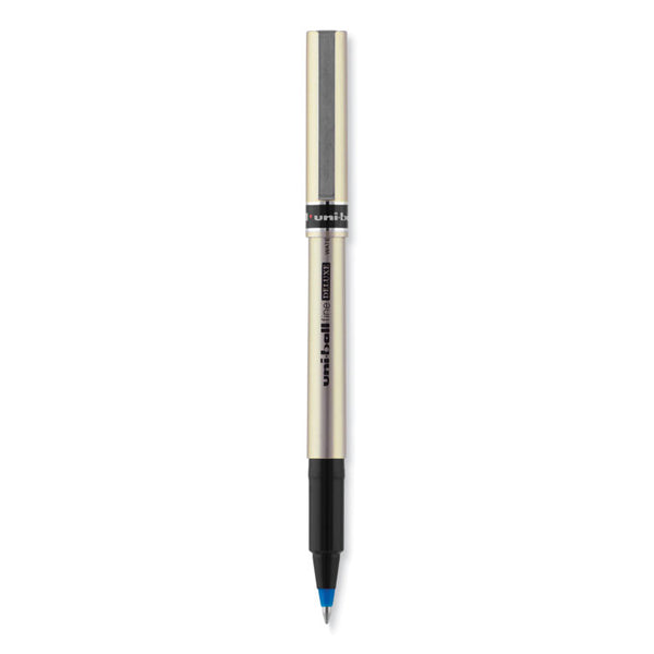 uniball® Deluxe Roller Ball Pen, Stick, Fine 0.7 mm, Blue Ink, Champagne/Black/Blue Barrel, Dozen (UBC60053)