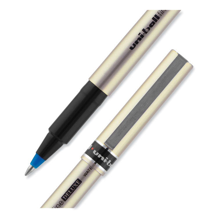 uniball® Deluxe Roller Ball Pen, Stick, Fine 0.7 mm, Blue Ink, Champagne/Black/Blue Barrel, Dozen (UBC60053) 1 Dozen