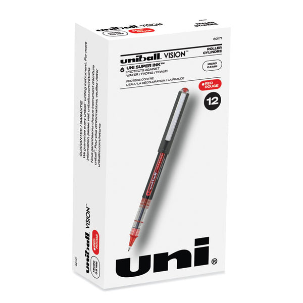uniball® VISION Roller Ball Pen, Stick, Extra-Fine 0.5 mm, Red Ink, Gray/Red Barrel, Dozen (UBC60117) 1 Dozen