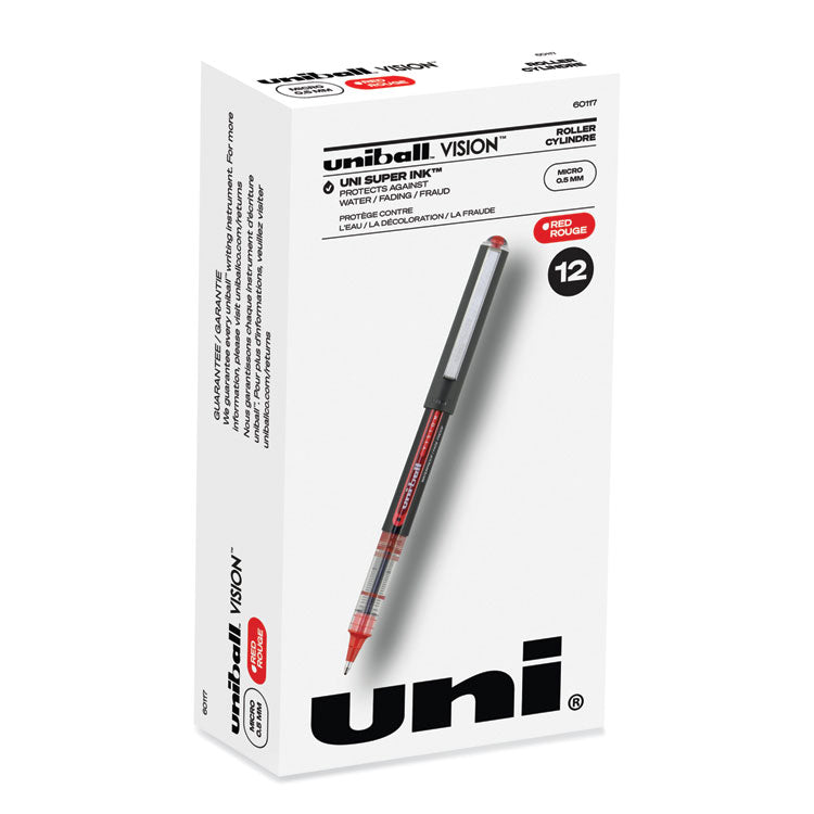 uniball® VISION Roller Ball Pen, Stick, Extra-Fine 0.5 mm, Red Ink, Gray/Red Barrel, Dozen (UBC60117) 1 Dozen