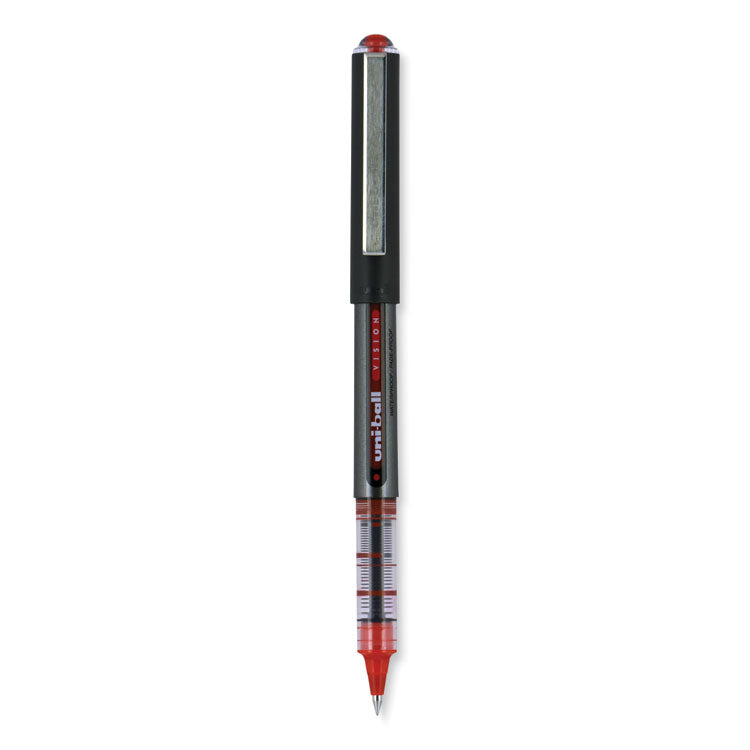 uniball® VISION Roller Ball Pen, Stick, Extra-Fine 0.5 mm, Red Ink, Gray/Red Barrel, Dozen (UBC60117) 1 Dozen