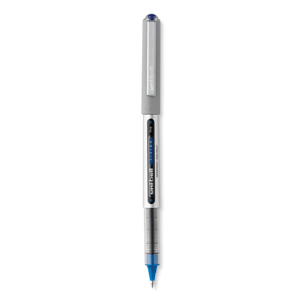 uniball® VISION Roller Ball Pen, Stick, Fine 0.7 mm, Blue Ink, Silver/Blue/Clear Barrel, Dozen (UBC60134) 1 Dozen