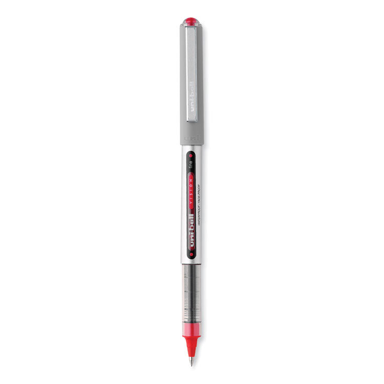 uniball® VISION Roller Ball Pen, Stick, Fine 0.7 mm, Red Ink, Silver/Red/Clear Barrel, Dozen (UBC60139) 1 Dozen